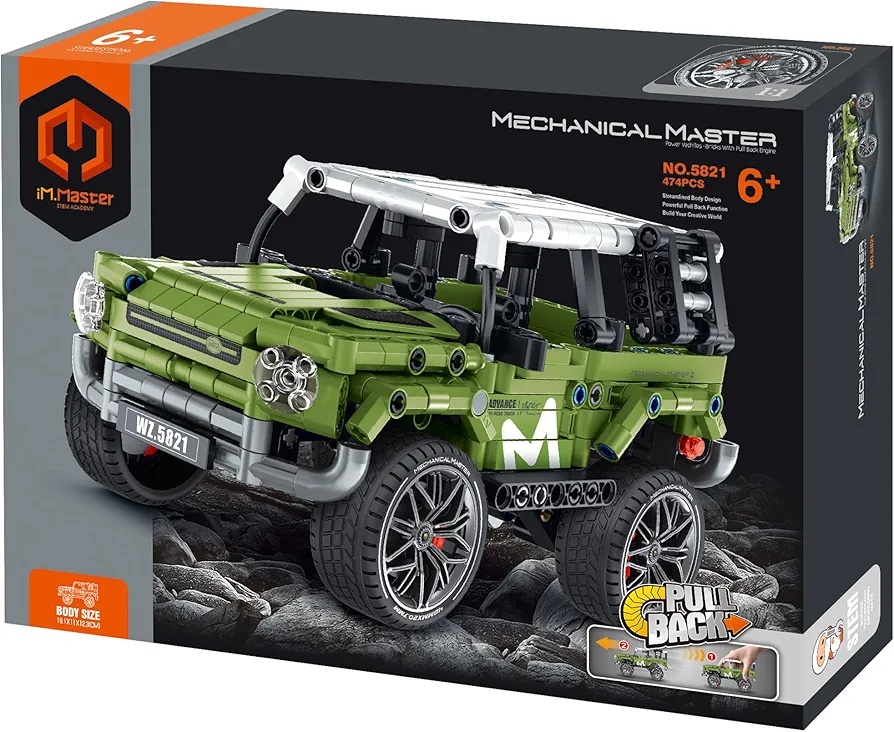 Mechanical Master - Off Roader - Green 474pcs - Brick Model Vehicle, Building Blocks Activity Set, Pull Back Engine Sports Car