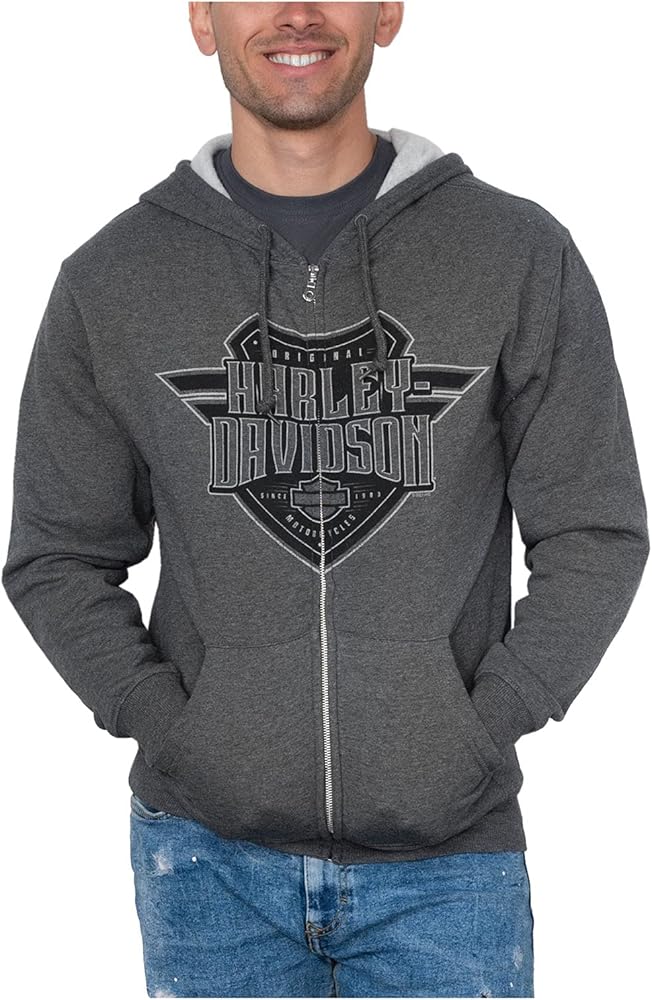 Harley-Davidson Men's Sentinel H-D Zip-Up Cotton-Blend Hoodie, Charcoal Heather