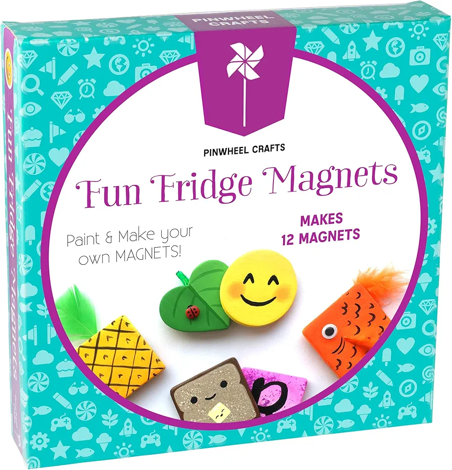 Pinwheel Crafts Magnetic Mini Tile Art Kit - DIY Kids Arts and Crafts Painting Kit - Decorate Cute Refrigerator or School Locker Magnets, Mini Art Items - Paint for Party Favors or Birthday Gifts