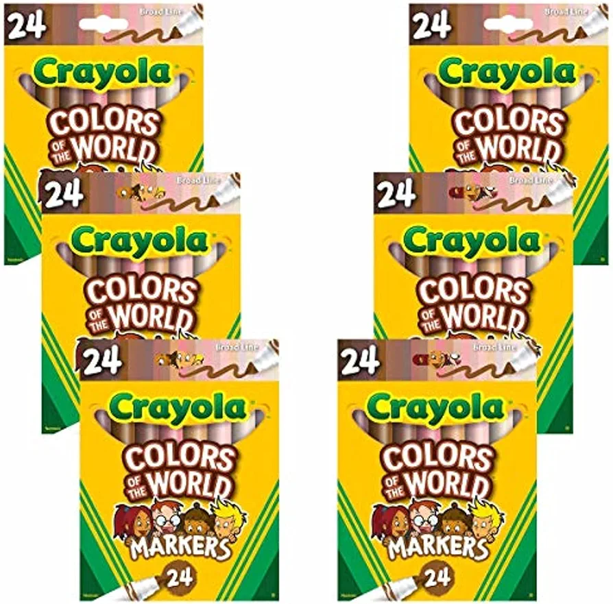 Crayola Colors of the World Markers - 6 Pack (24ct), Bulk Skin Tone Markers for Kids, Art Supplies, Kids Stocking Stuffers, Ages 3+