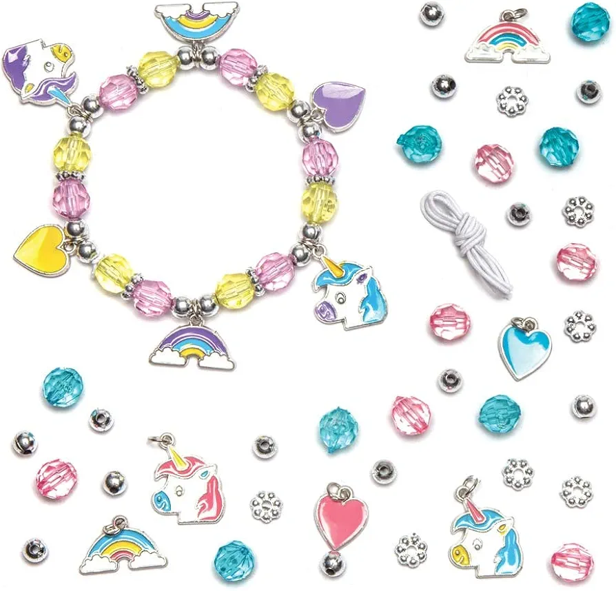 Baker Ross AW622 Unicorn Charm Bracelet Kits - Pack of 3, Make Your Own Colorful Bangle Charms, with Beads, Charms and Elastic Cord for Kids Arts and Crafts Activities