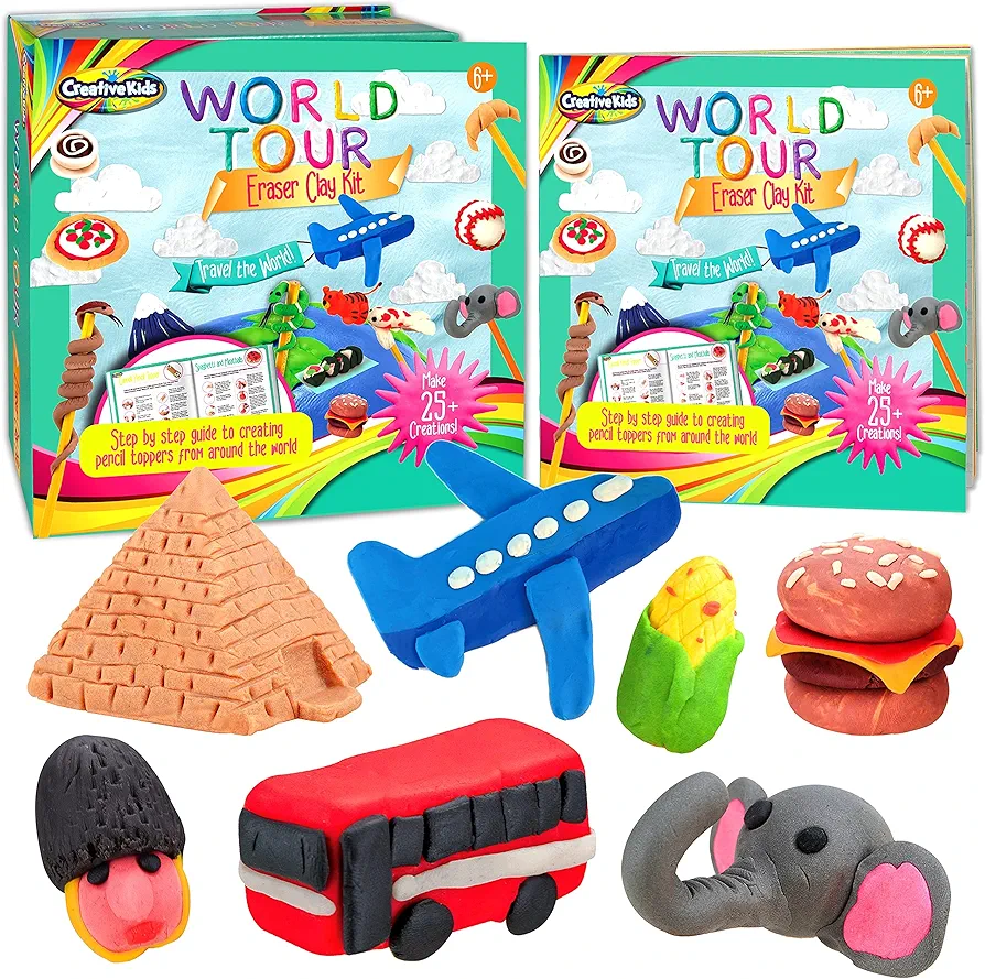 Creative Kids World Tour Eraser Clay Kit - Craft 25+ Global Icons as Pencil Toppers & Bookmarks