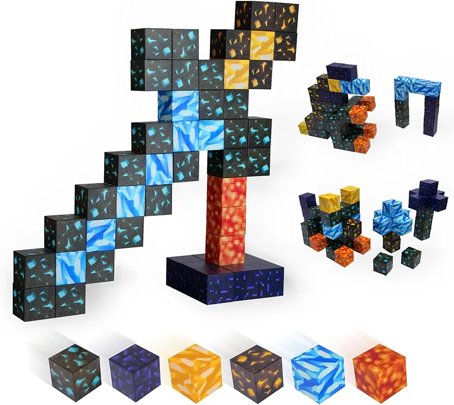 Magnetic Blocks(48PCS) Build Mine World, Magnet World Building Set Creative & Thinking Gifts for Boys Girls 3-10 on Birthday, Halloween & Christmas Day