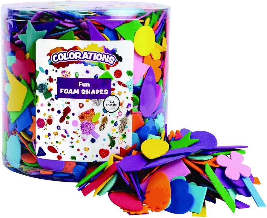 Colorations Bucket of Fun Foam Shapes Multicolor Arts and Crafts Material for Kids (1/2 lb.)