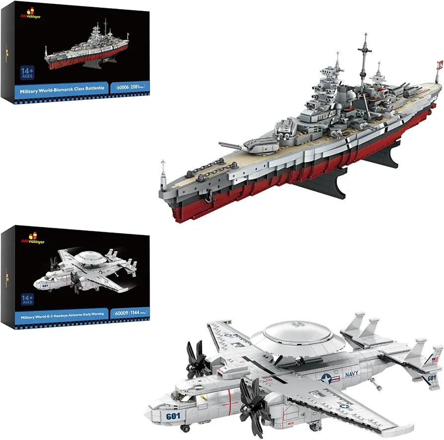 JMBricklayer Battleship Building Block Set 60006 & Airplane Building Block Set 60009, Military Toy, Historical Collection or Home Display, Gift for Kids and Adults