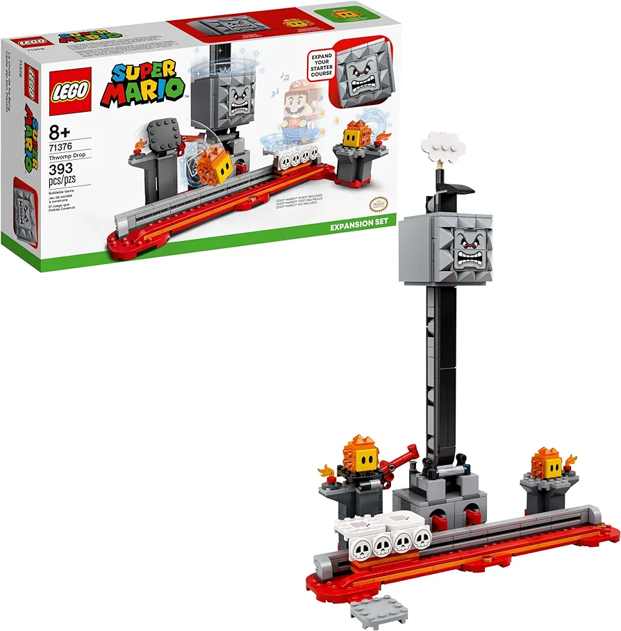 LEGO Super Mario Thwomp Drop Expansion Set 71376 Building Kit; Collectible Playset for Creative Kids to Add New Levels to Their Super Mario Starter Course (71360) Set (393 Pieces)