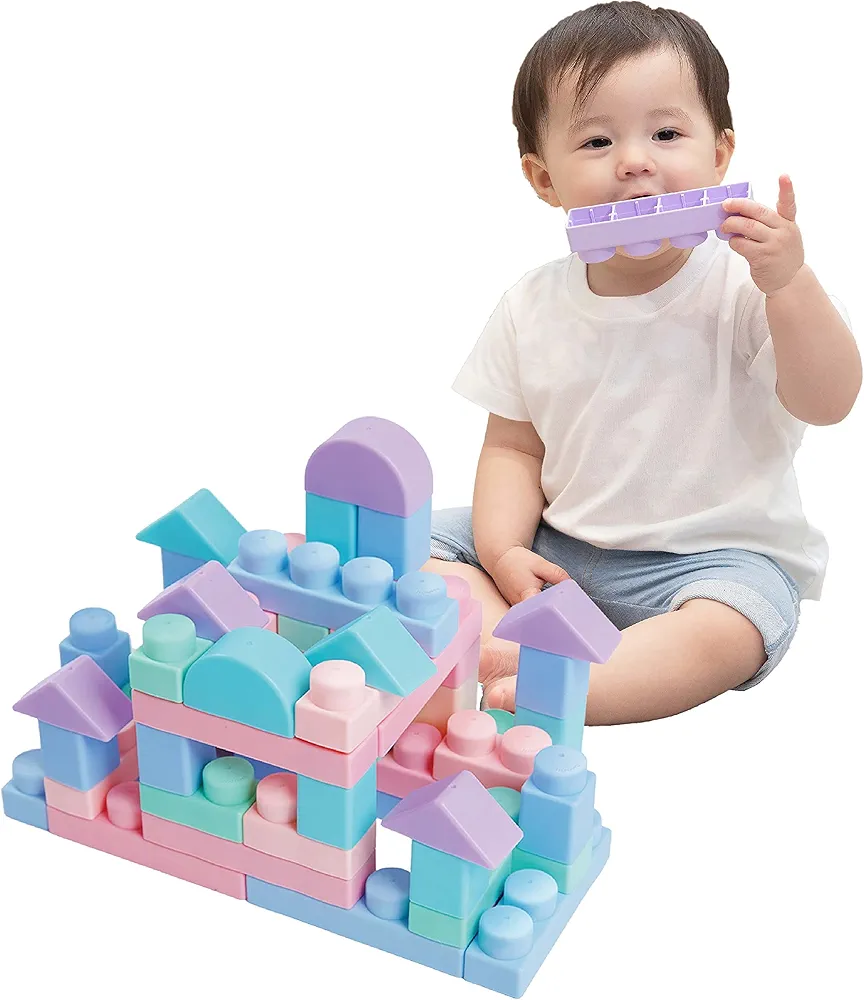 Soft Building Blocks, Baby Ages 6 Month Old and up, STEM Montessori Preschool Learning Stacking Block Kit Educational Infant Safe Soft Blocks for Baby Toddlers 1-3 Years 40 PCs