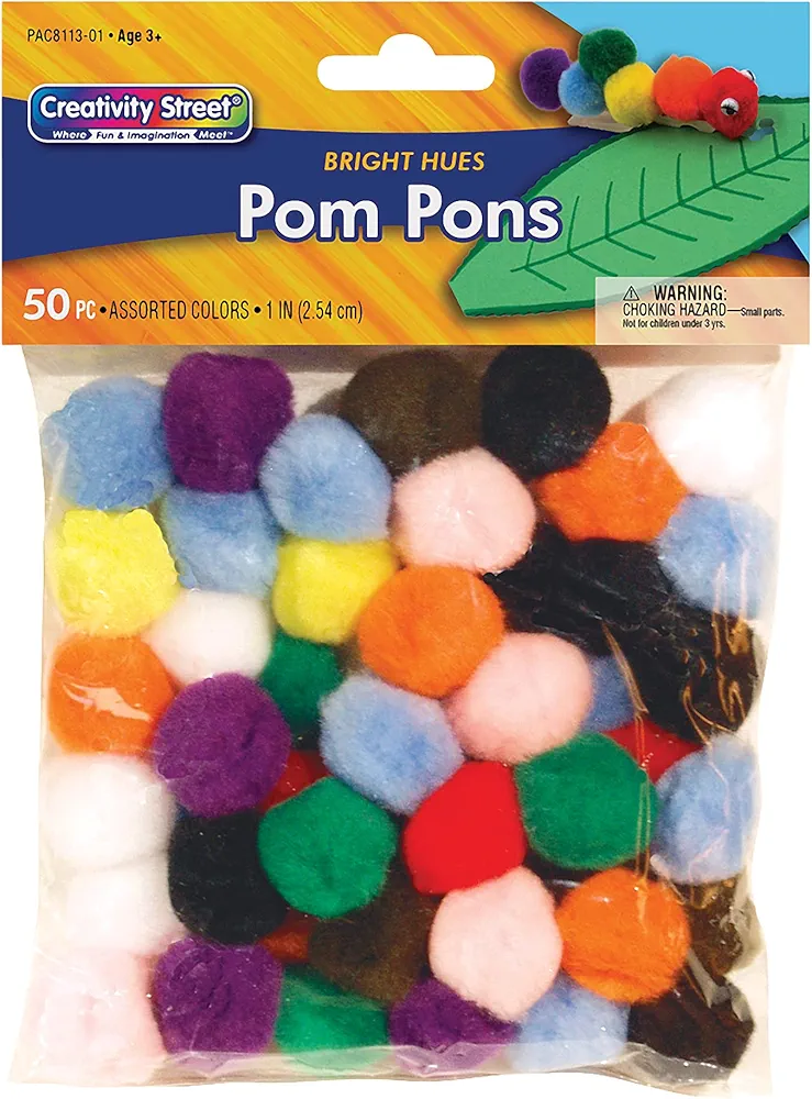 Creativity Street Bright Hues Pom Pons, 1-Inch, 50-Pack (AC8113-01)