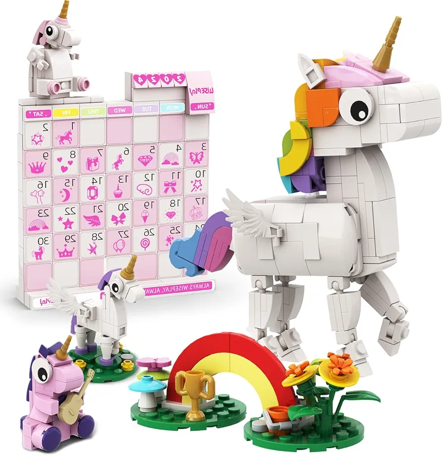 WISEPLAY Unicorn Bundle - Unicorn 12 in 1 with Unicorn Calendar Building Block sets - Unicorn Gift for Girls