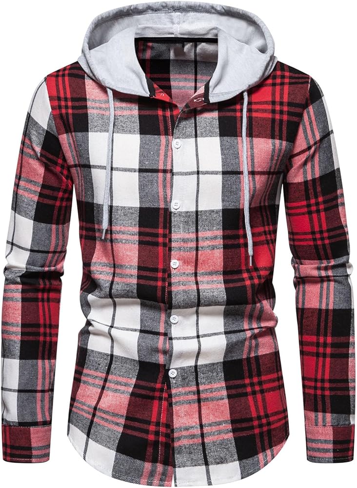 Muscularfit Plaid Shirt Men 2023 Fall Fashion Lightweight Shirt Jacket With Hooded Casual Long Sleeve Coat Athletic Hoodies