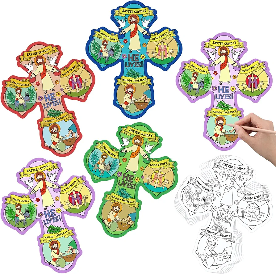 24 Pcs Easter Color Your Own Holy Week Crosses Sunday School Crafts Religious Catholic Christian Crafts for School Coloring Arts Kids