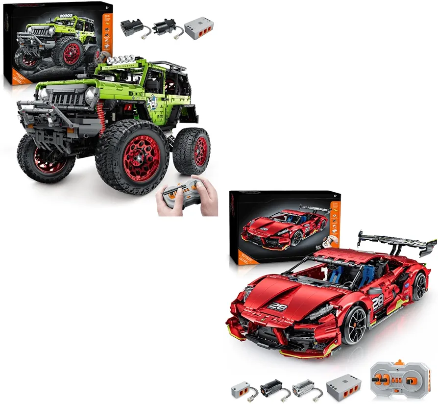 Car Building Kits Bundled Set Contains Off Road SUV 9829-2 & Super Car 9828-2 Model Kit