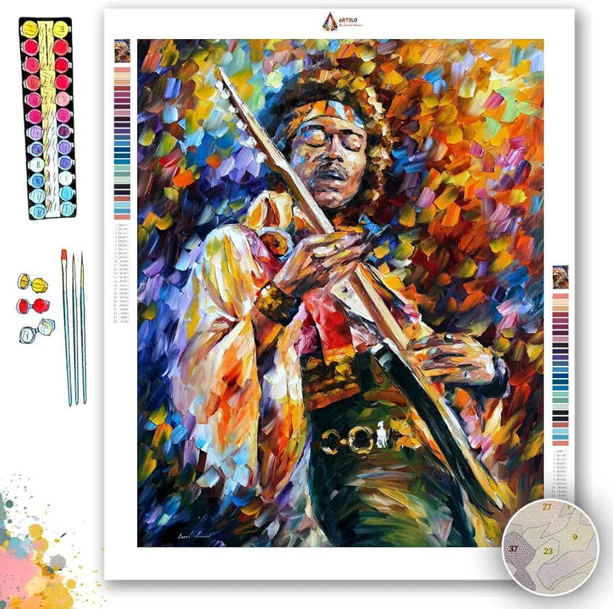 afremov Jimi Hendrix - Paint by Numbers Kit by Leonid Painting - Acrylic Paints, Magnifier, and Brushes for Adults and Kids Beginner (30 * 40cm/12 * 16inch No Frame)