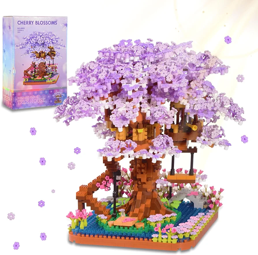 Bonsai Tree Cherry Blossom Building Toy Compatible with lego, Mini Japanese Sakura Flower House Building Micro Bricks, Brilliant Tree House Botanical Collection for Adults, Kids (2200 PCS)