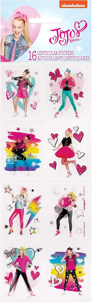 Unique Multicolor Lenticular JoJo Siwa 3D Stickers (16 Count) - Fun, Unique & Dazzling, Perfect for DIY Crafts, Party Favors & Collectors