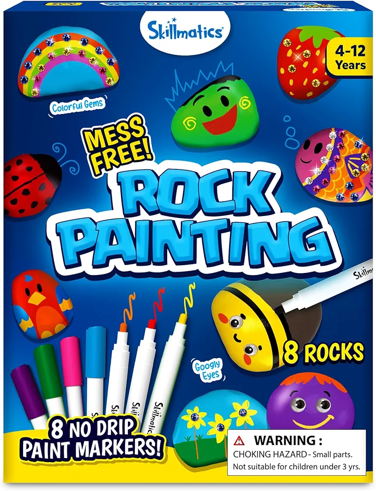 Skillmatics Rock Painting Kit - Mess-Free Art & Craft Activity for Girls & Boys, Craft Kits & Supplies, DIY Creative Activity, Gifts for Kids Ages 4, 5, 6, 7, 8, 9, 10, 11,12