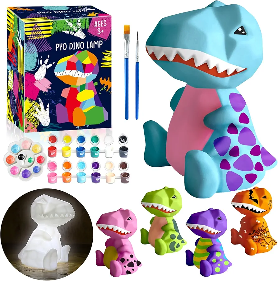 FUNZBO Paint Your Own Dinosaur Lamp - Dinosaur Painting Kit, Arts and Crafts for Kids with Art Supplies, Dinosaur Toys for Kids Age 3+ Boys Girls Teen Gift, Dinosaur Birthday Party Decorations