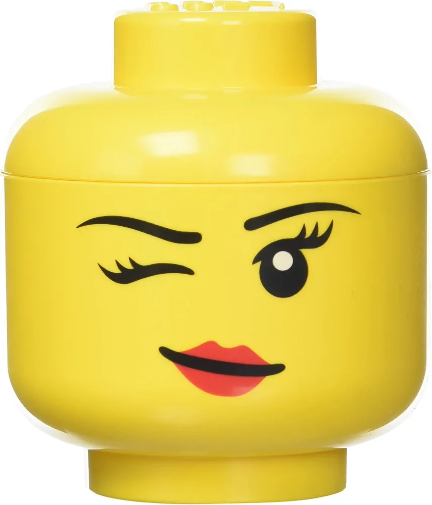 LEGO STORAGE HEAD (MINI) - WINKING - Polypropylene Storage Box with Lid for Kids' Toy Storage, Stackable Organizer, and Fun Storage Solution for LEGO Enthusiasts and Beyond