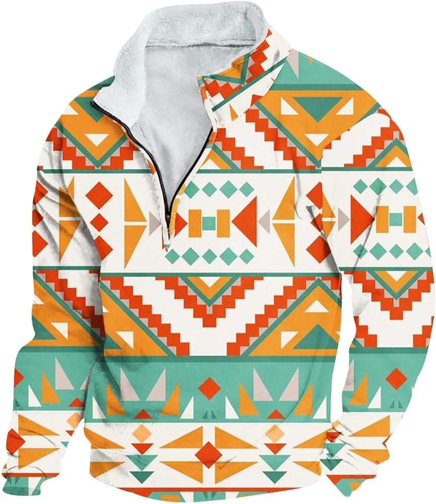 DOLKFU Men's Sweatshirt Sherpa Lined Fleece Western Aztec Hoodies Pullover Lightweight Warm Fashion Sweatshirts