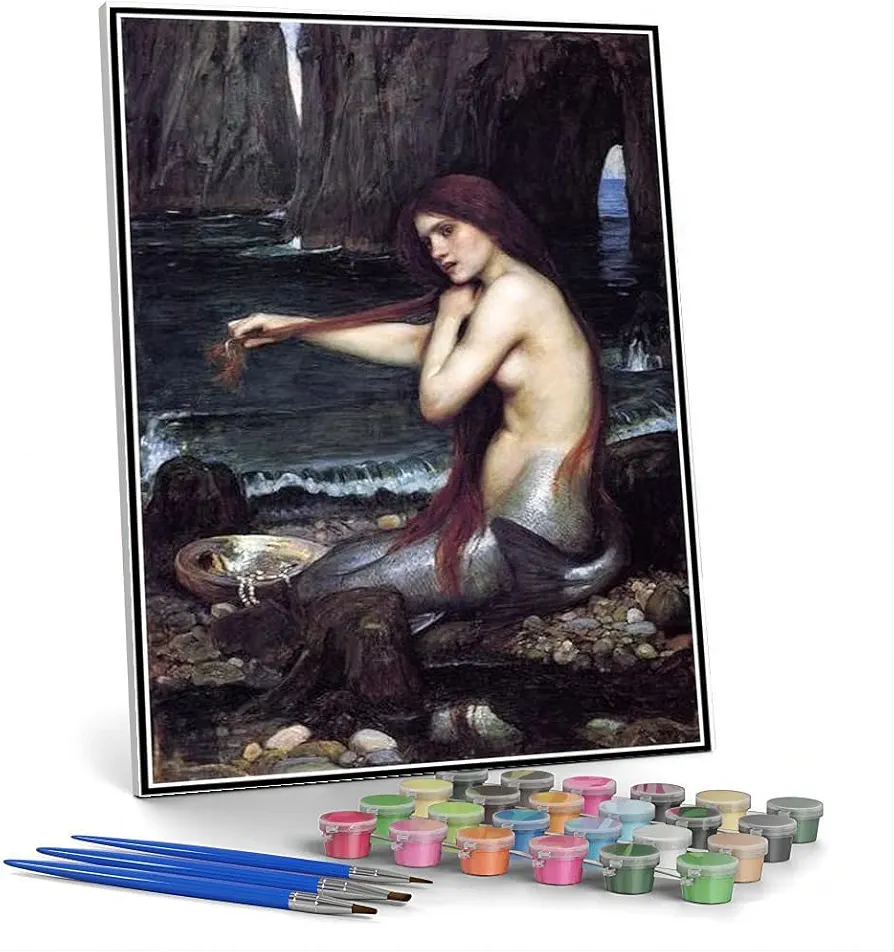 DIY Painting Kits for Adults A Mermaid Painting by John William Waterhouse Arts Craft for Home Wall Decor