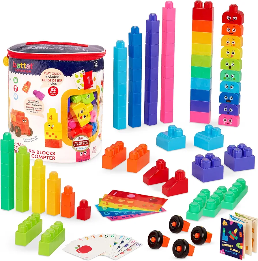 Battat Education – Locbloc Counting Blocks – Building Blocks for Toddlers – Number Blocks – Learning Building Blocks – Stacking Blocks – 12 Months + (107 Pcs)