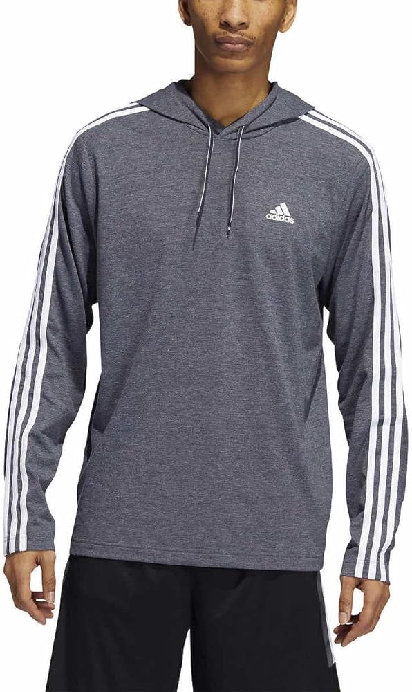 adidas Mens Lightweight Pullover Hoodie T-Shirt (Large, Heather Navy/White)