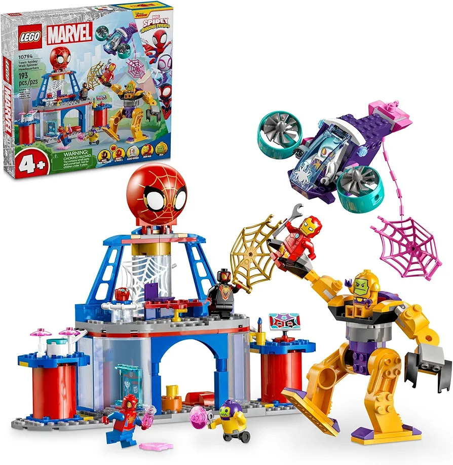 LEGO Marvel Team Spidey Web Spinner Headquarters, Marvel Toy for Fans of Disney+ Spidey and His Amazing Friends, Battle Vehicle for Kids with Iron Man Toy, Spider-Man Toy for 4-6 Year Olds, 10794