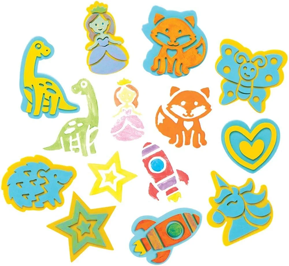 Baker Ross FE501 Foam Stampers Craft Set - Pack of 20, Craft Stamps, Stamp Sets for Children, Ideal for Kids Arts and Crafts Projects