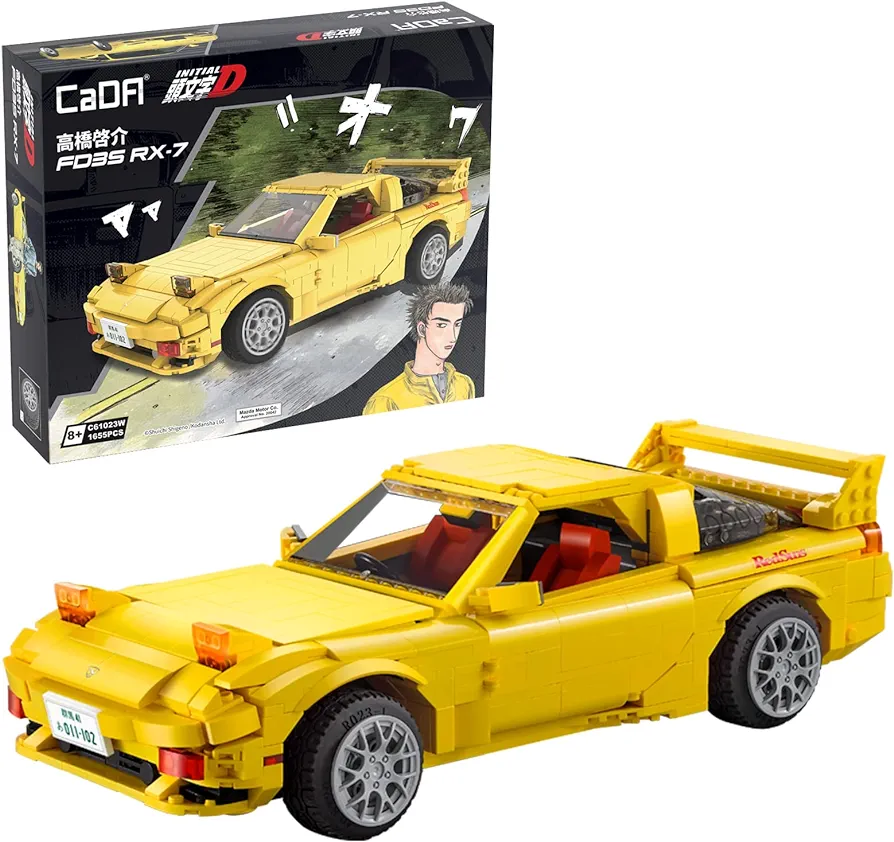 CaDA Initial D Mazda RX7-FD Toy Car Building Sets, 1:12 Scale Collectible Model Car Toy Building Blocks, Cool Simulation Cockpit Speed Racing Car for Fans and Kids Compatible with Legos