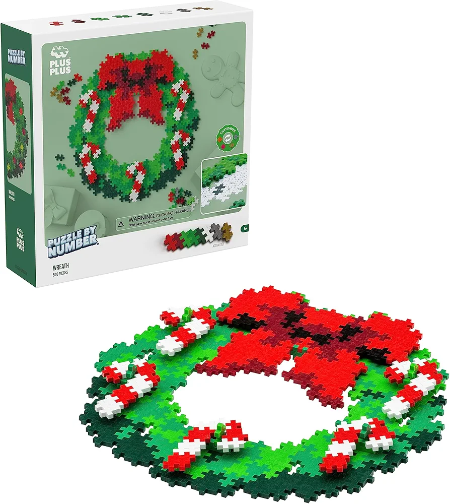 PLUS PLUS - Puzzle by Number - 500 Piece Wreath - Construction Building Stem/Steam Toy, Interlocking Mini Puzzle Blocks for Kids