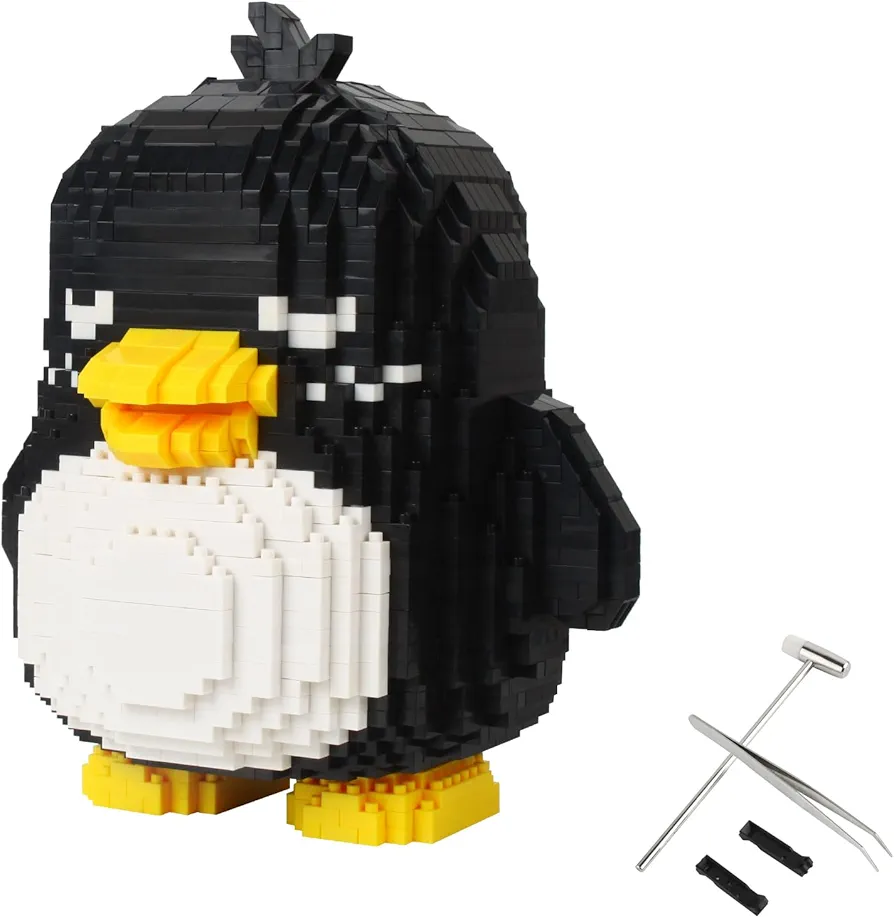 Larcele Micro Building Blocks Animal Set, DIY Mini 3D Penguin Building Toy Bricks with Tools,1499 Pieces KLJM-07