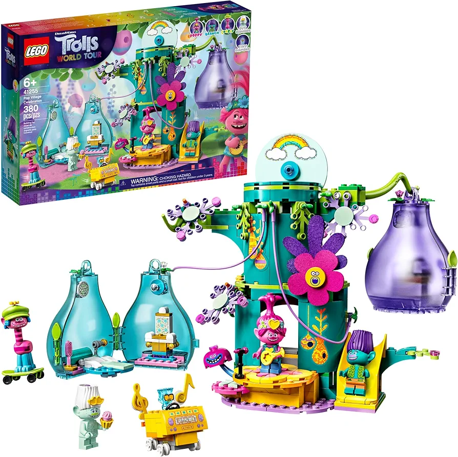 LEGO Trolls World Tour Pop Village Celebration 41255 Trolls Tree House Building Kit for Kids (380 Pieces)