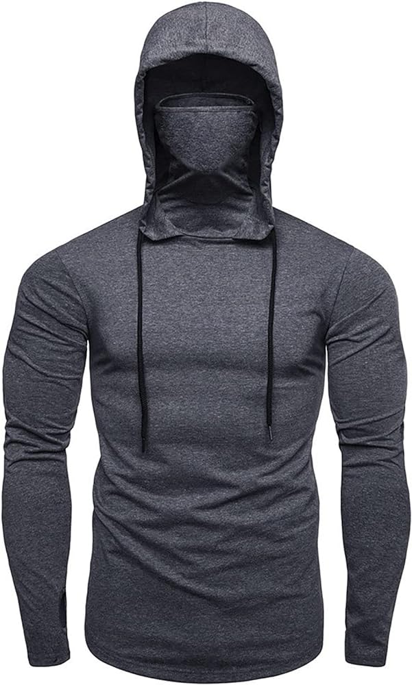 Hoodies For Men,Men's Fashion Hoodies & Sweatshirts Loose Long Sleeve Solid Pocket Hooded Sweatshirt With Mask