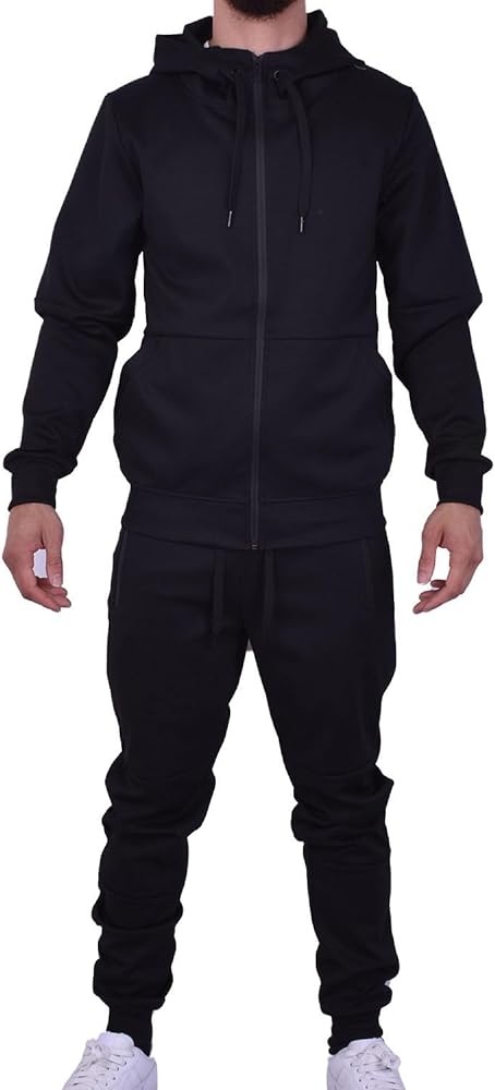 Men's Athletic Sports Casual 2 Piece Solid Color Tracksuit Hoodie Jogger Pants Sweatsuit Set