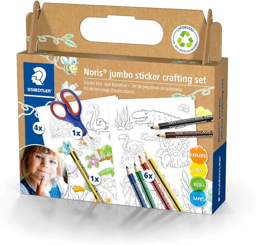 STAEDTLER 61 C3 Noris Jumbo Activity Set - Mixed Set for Sticker Crafting (Pack of 12 Pieces, Including Colouring Pencils & Sticker Sheets)