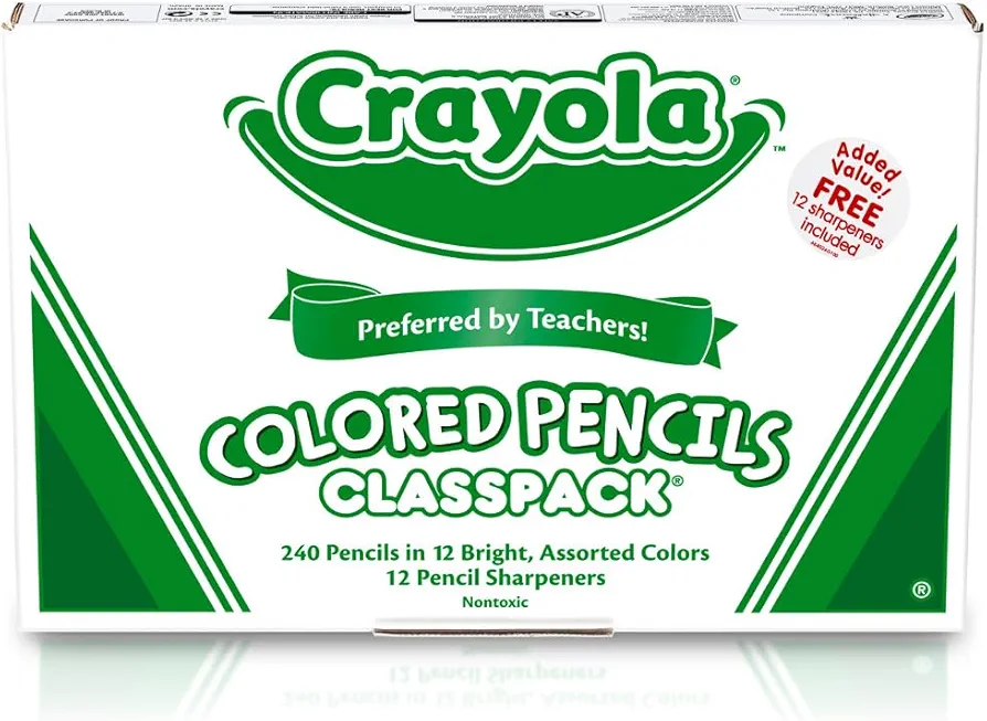 Crayola Colored Pencils Classpack (240 Ct), Bulk Classroom Supplies, Colored Pencils for School, 12 Assorted Colors, Nontoxic