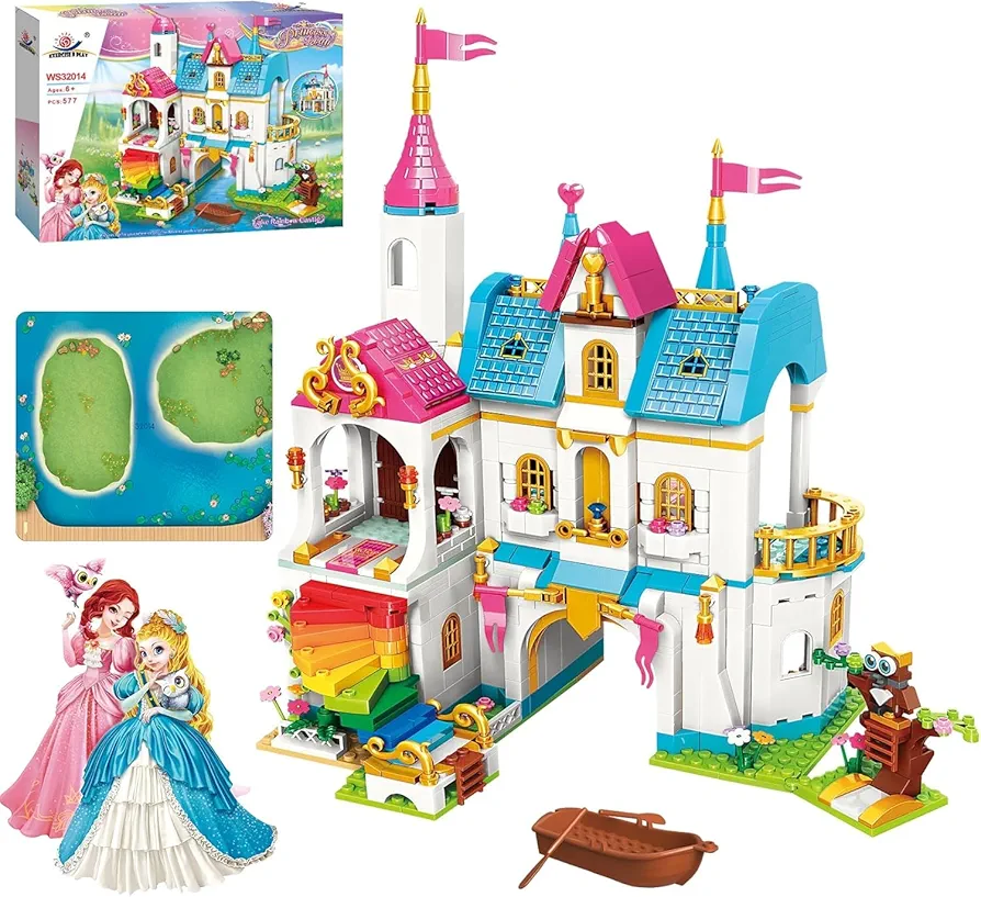 WishaLife Princess Creative Castles 32014 Building Toy, with Owl Treehouse, Sculls Boat, Pretend Play Toy Gift for Kids Girls Boys Age 6+