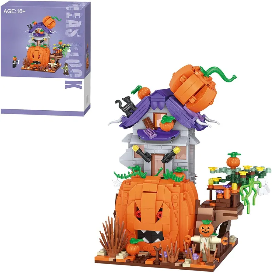 CAPS Halloween Pumpkin House Model Mini Bricks Set, Japanese Modular Buildings Toy Gift for Kids, 762PCS Not Compatible with Creator