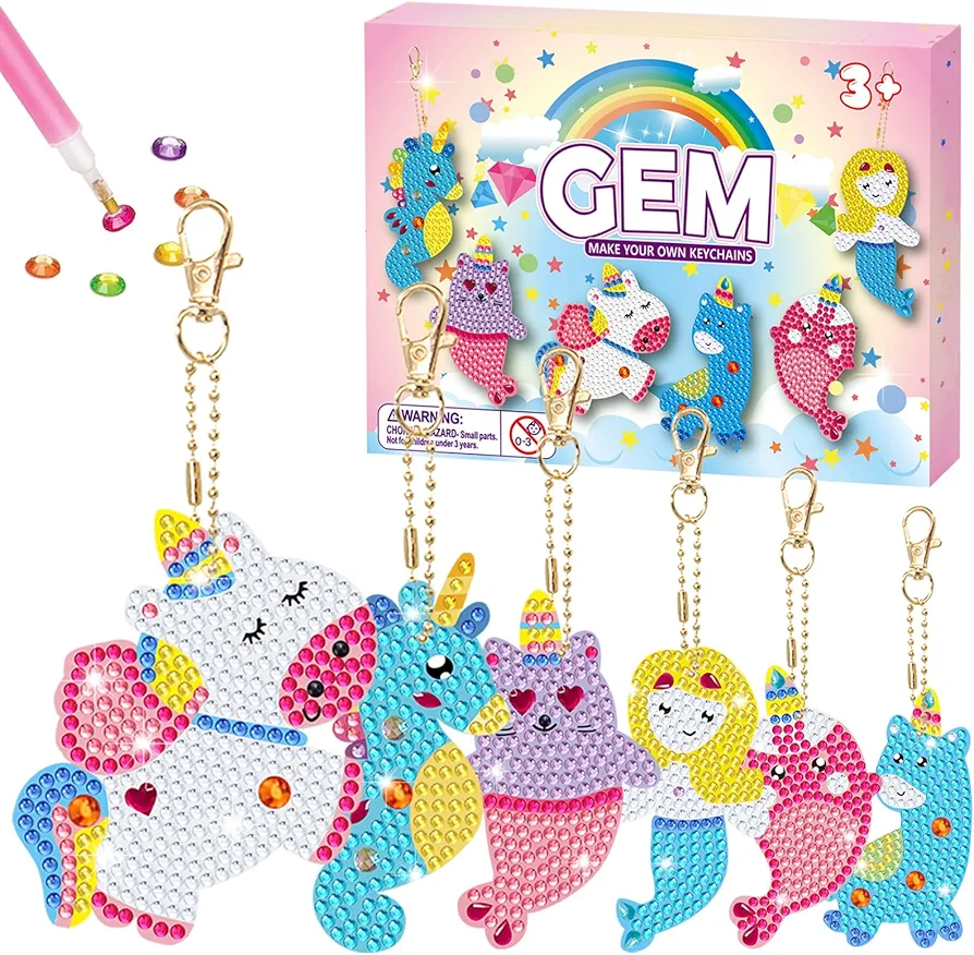 Arts and Crafts for Kids Ages 8-12 - Make Your Own GEM Keychains Crafts for Girls 8-12 - Big 5D Diamond Art Painting Kits by Numbers - Gem Art & Craft for Kids Toddler Ages 3-5 4-6 4-8 6-8