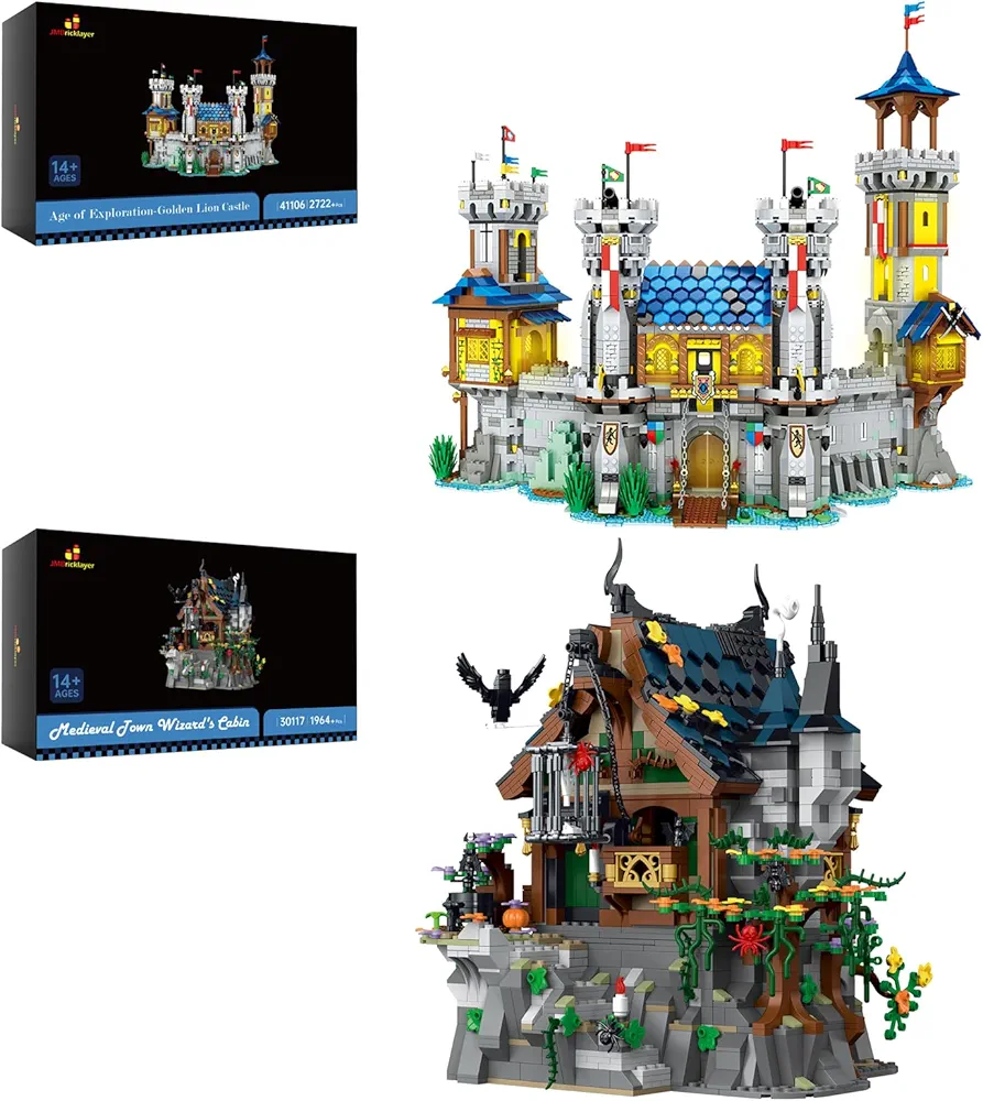 JMBricklayer Medieval Castle Building Set 41106 & Medieval Wizard's Cabin Building Set 30117, Collectible or Home Office Display, Ideas Gift for Girls Boys