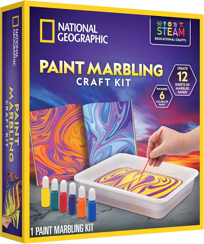 NATIONAL GEOGRAPHIC Marbling Art Kit - Create 12 Sheets of Marble Art with Paints & Water, Crafts for Kids, Amazon Exclusive