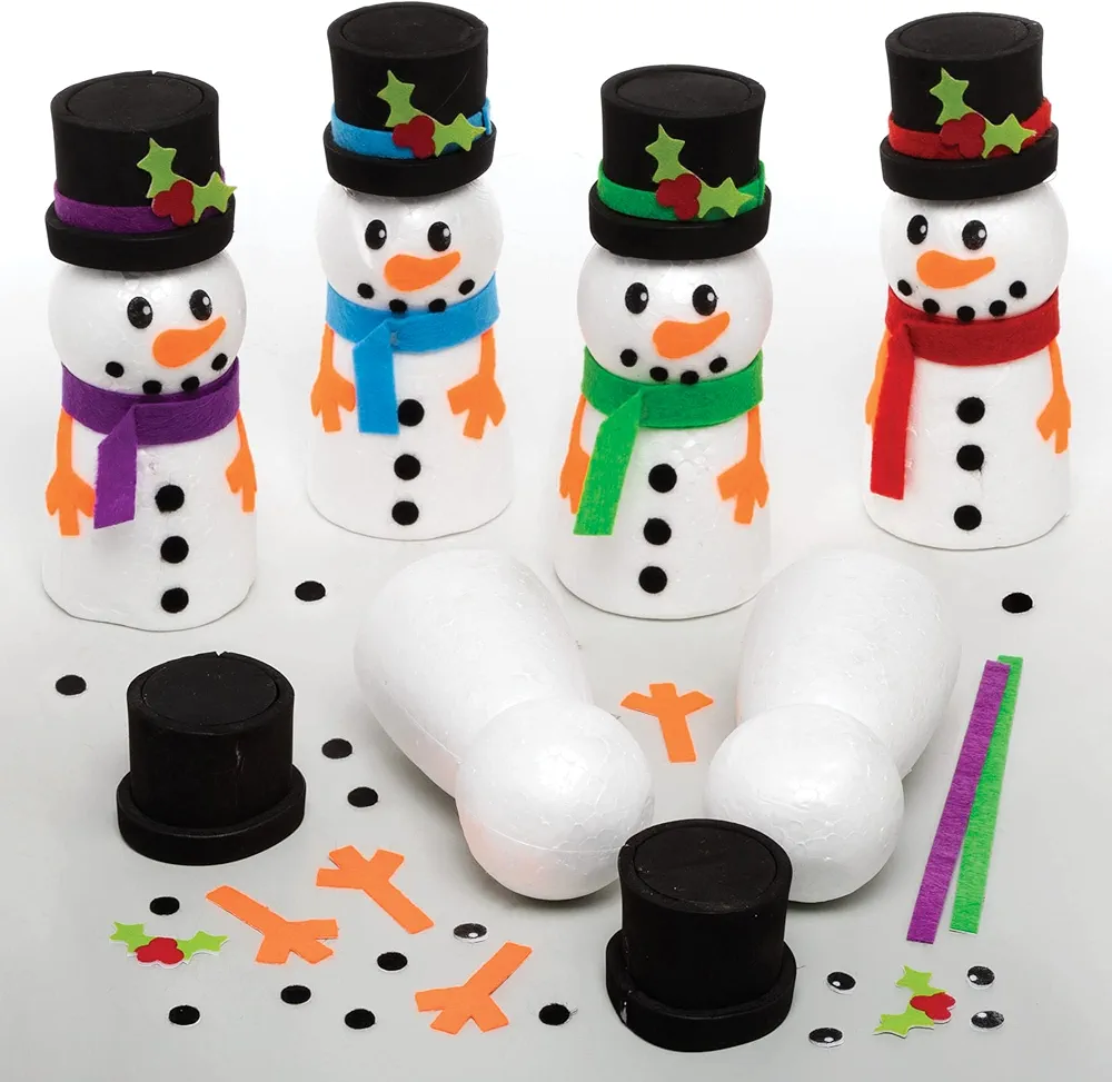 Baker Ross FE961 Build a Snowman Craft Kit - Pack of 4, Make Your Own Christmas Decorations, Children’s Crafts to Decorate and Display, Festive Arts and Crafts Activity