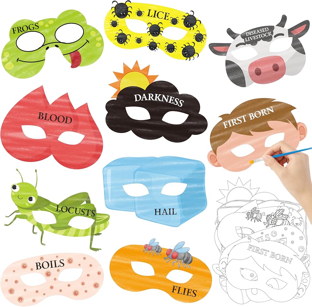 DIY Coloring Passover Masks - 30PCs Color Your Own Passover Masks Kit for Kids 10 Plagues DIY Magic Art Craft Kits DIY Passover Party Costume Decorations Accessories for Classroom Activities