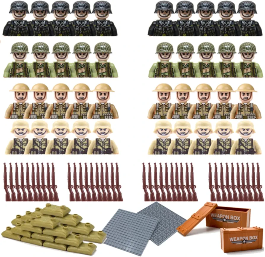 Building Block Accessory Build a War Scene 104 Pieces WW2 Army Combat Playset Army Battle Soldiers Figures Playset WorldW2 Figures Set,Green