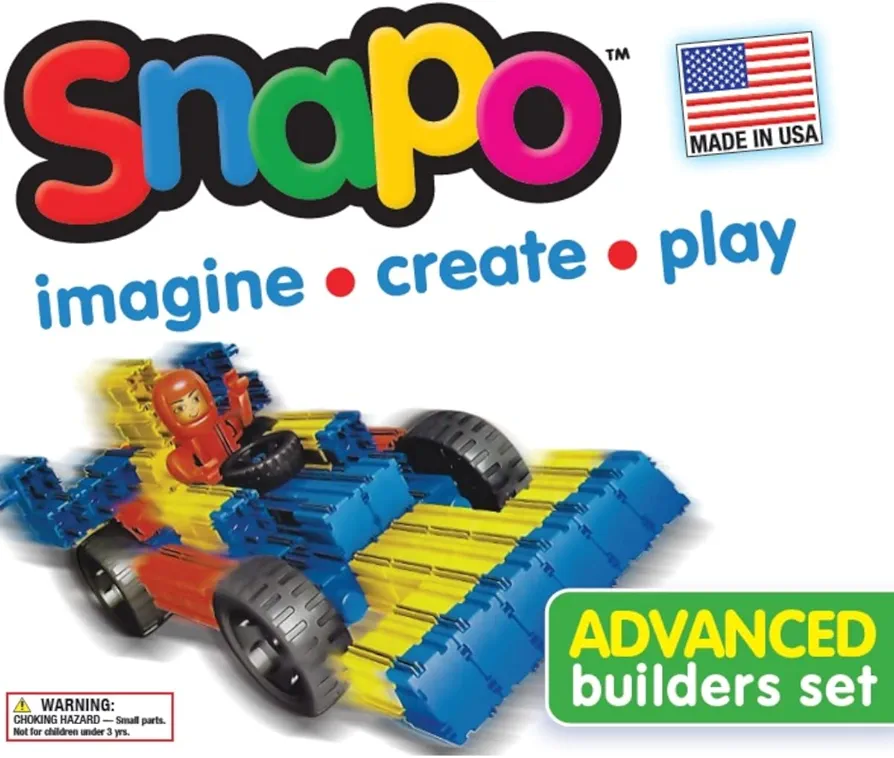 SNAPO Advanced Builder Blocks 7 Years and up - Six-Sided Toddler Building Blocks - Build Planes, Cars and Trains - Unisex Stackable Assembly Blocks for Kids (300pcs)