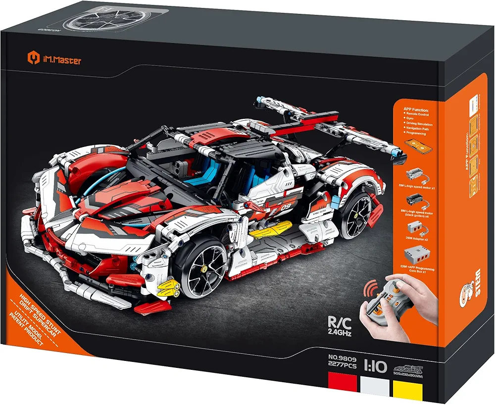 STEM Car Toy Building, APP Programming Remote Control 1:10 Drift Apollo Supercar Building Block Take Apart Toy, 2277 Pcs DIY Building Kit, Learning Engineering Construction R/C Toys