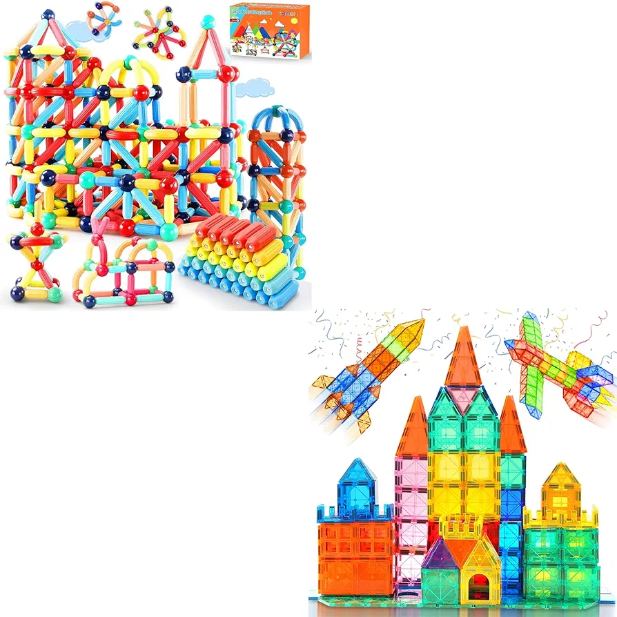 64 Pcs Magnetic Building Blocks & 38 Pcs Magnetic Tiles