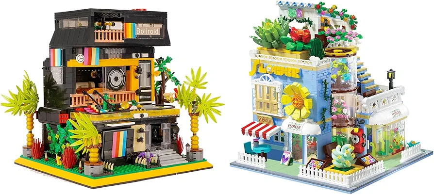 Toy Building Block Set, Movie Star Villa & Flower Shop Creative Mini Construction Bricks, Christmas Birthday Gift for Adult Children Teens Kids Boys Girls 8+ 10+ 12+