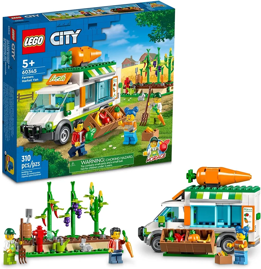 LEGO 60345 City Farmers Market Truck, Farm Toy with Van Food Truck and Food Stand, for 5 Year Old Kid