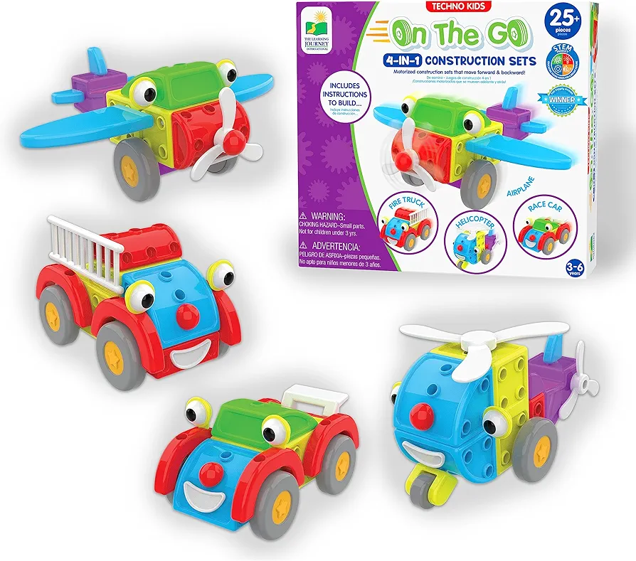 The Learning Journey: Techno Kids 4-in-1 On The Go - STEM Construction Set - Toy Interlocking Gear Sets for Children Ages 3 Years and Up - Award Winning Toys